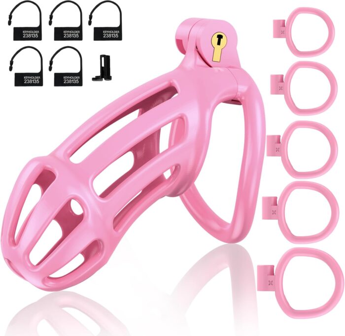 Silicone Chastity Cage With 5 Rings