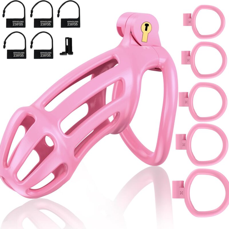 Silicone Chastity Cage With 5 Rings